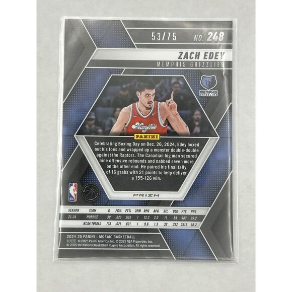 ZACH EDEY 2024-25 MOSAIC BASKETBALL ROOKIE BRONZE PRIZM RC /75 Q1568 - Picture 2 of 2